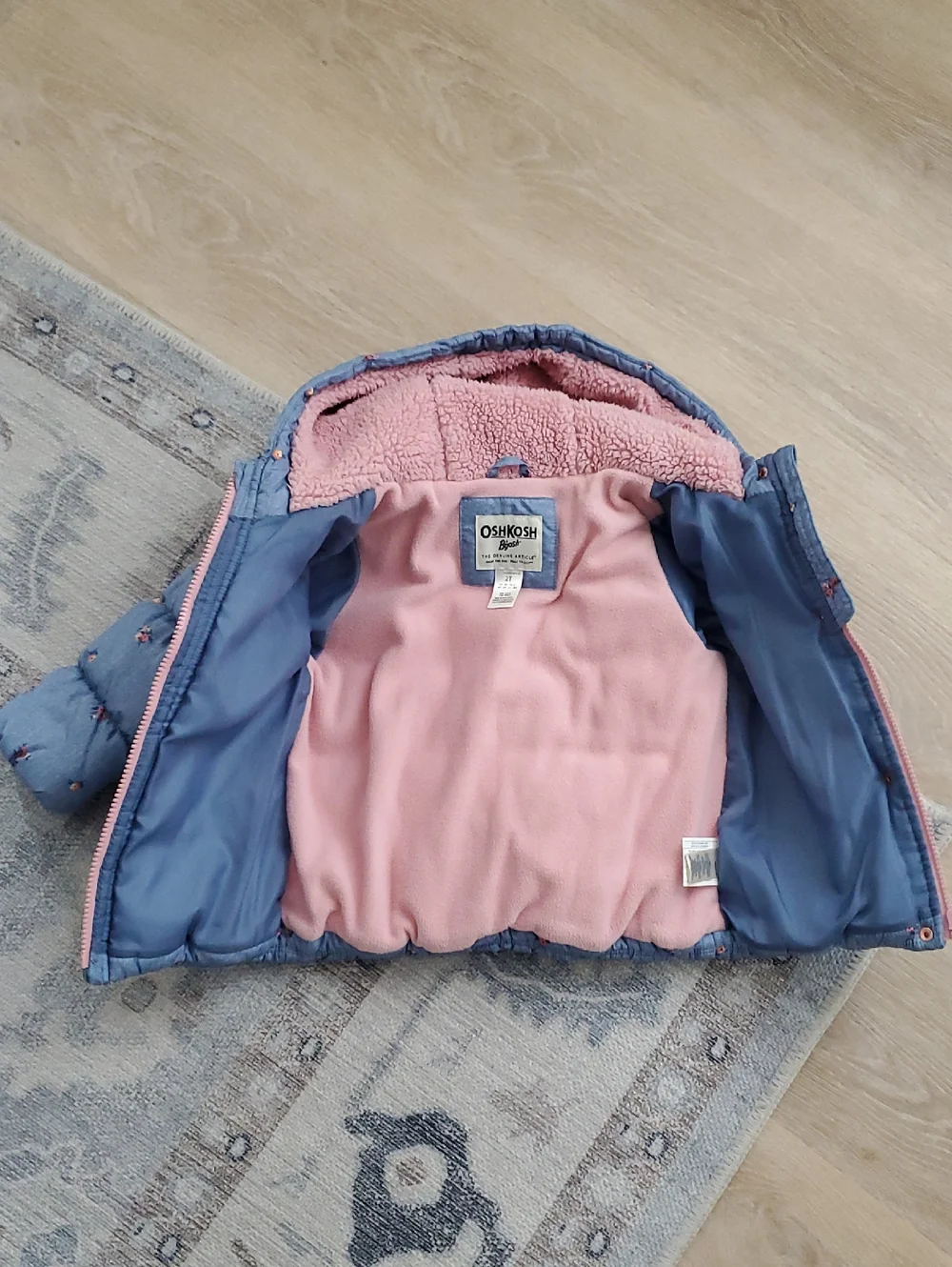 Oshkosh B'gosh Toddler Girls Blue Floral Hooded Winter Jacket Coat Sz2T